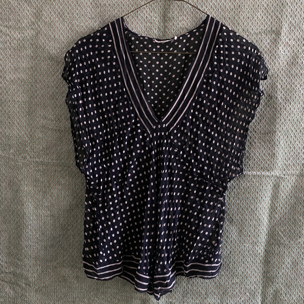 Cute sexy Opaque b&w Polkadot shirt blouse